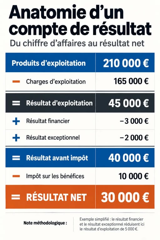 Compte de resultat modele avec calcul du résultat net et exemple chiffré