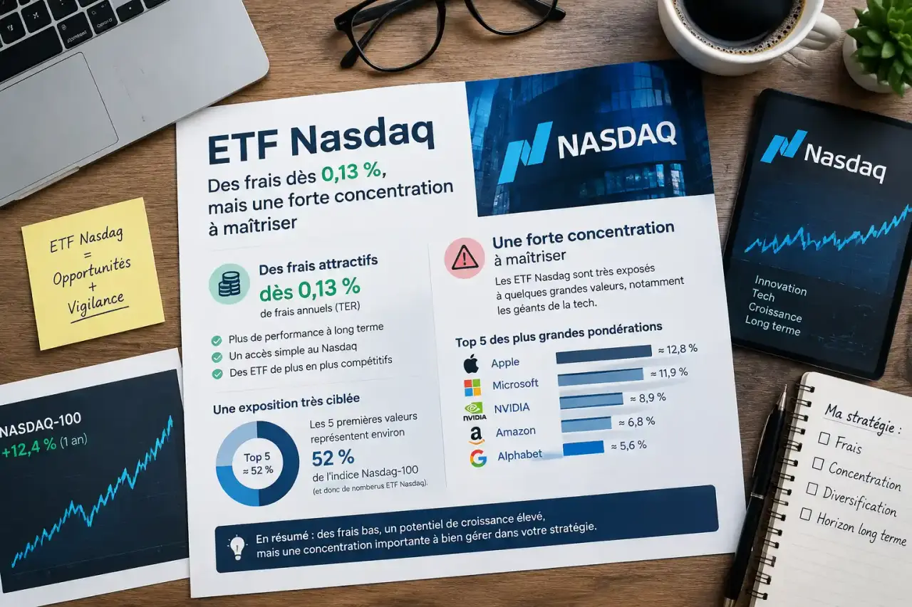 ETF Nasdaq : des frais dès 0,13 %, mais une forte concentration à maîtriser