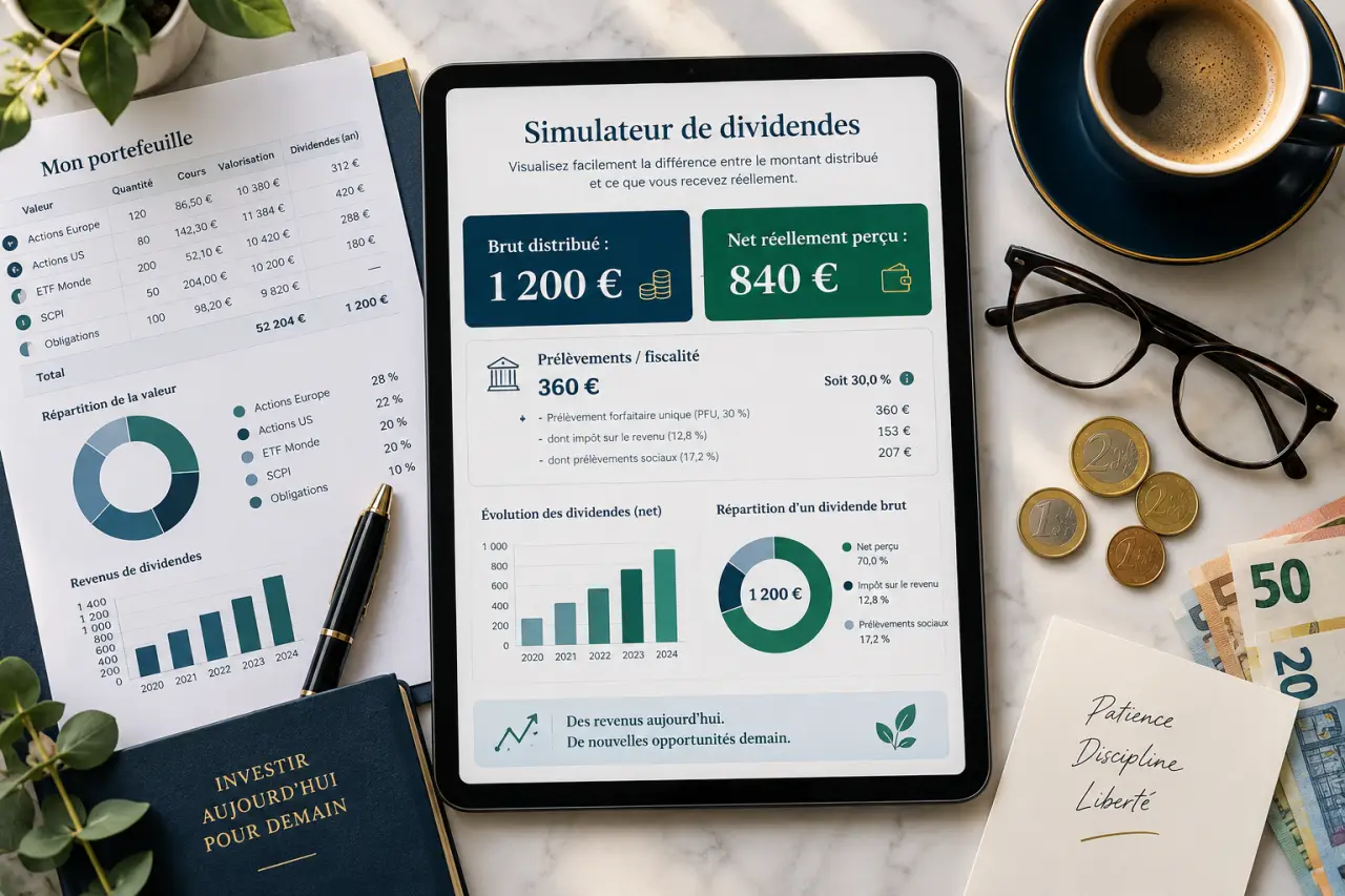 Simulateur de dividendes : distinguer le brut distribué du net réellement perçu