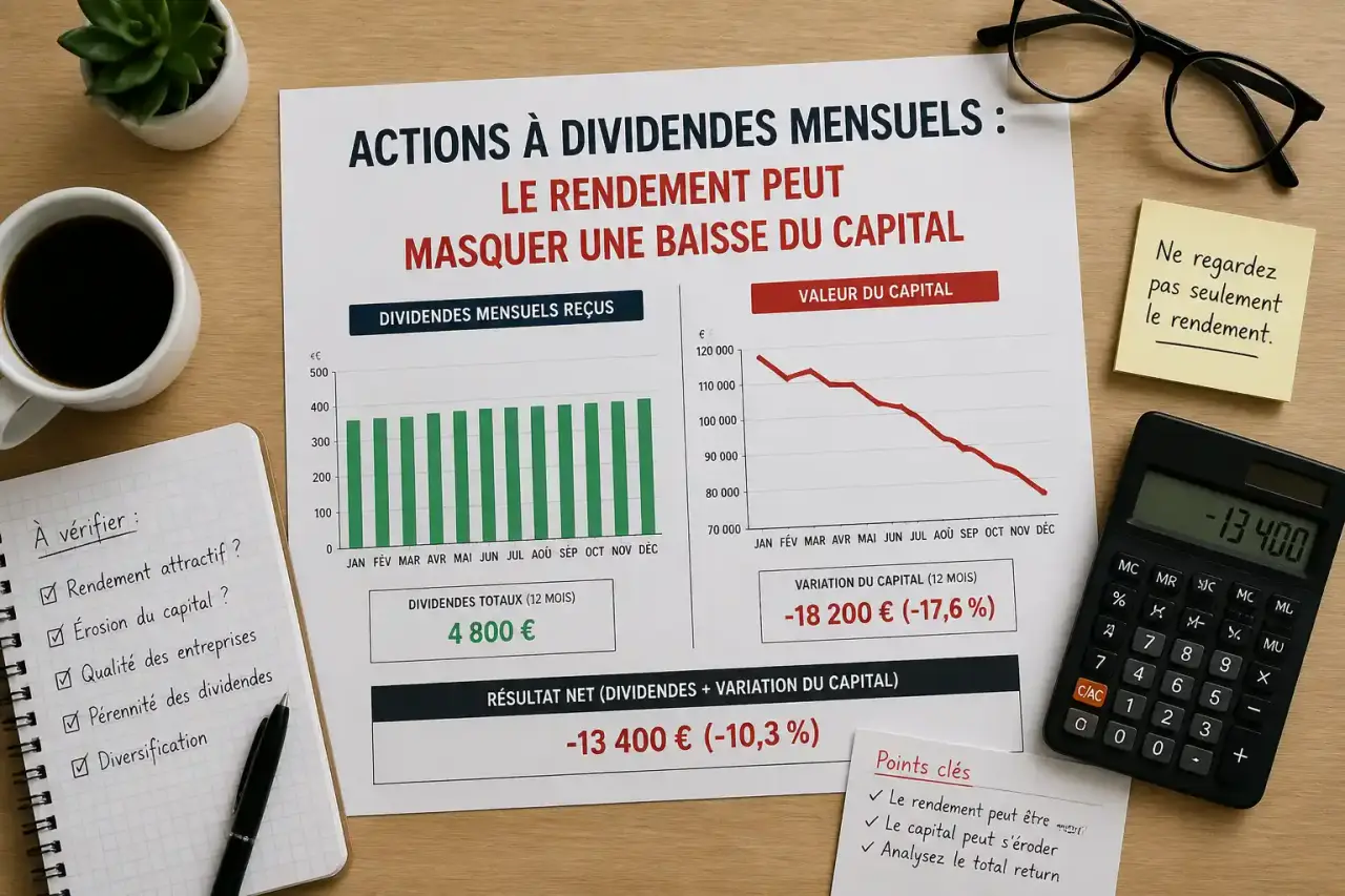 Actions à dividendes mensuels : le rendement peut masquer une baisse du capital