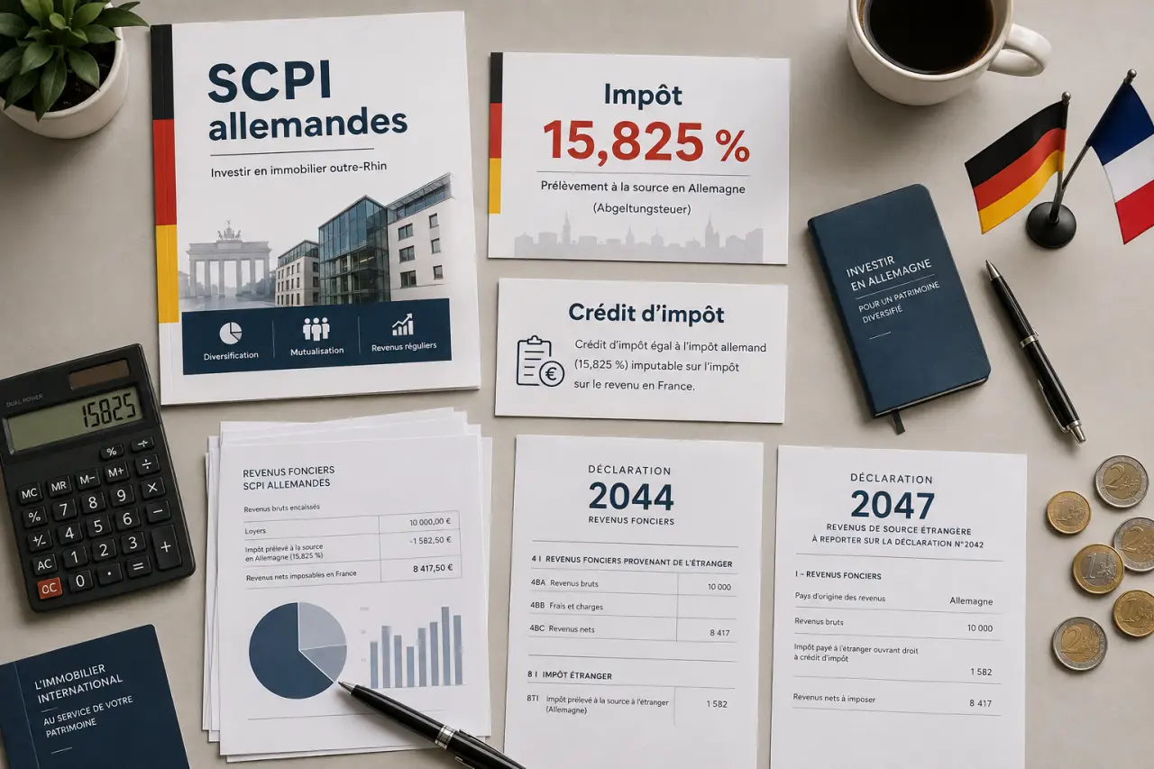 SCPI allemandes : impôt à 15,825 %, crédit d’impôt et déclaration 2044/2047