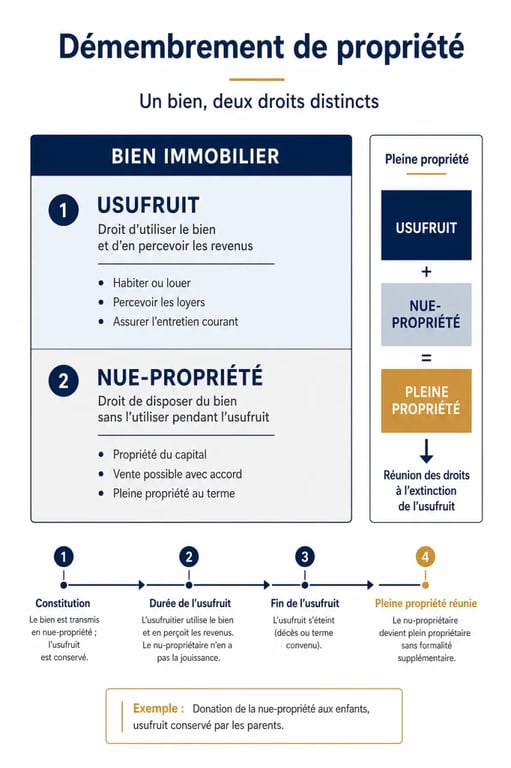Schéma du démembrement de propriété pour la transmission patrimoine immobilier de son vivant