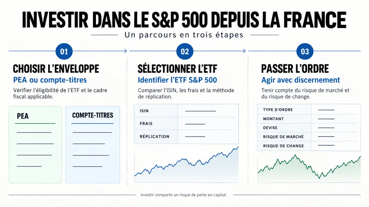 Investir S&P 500 depuis la France : choix de l’enveloppe, sélection d’un ETF et passage d’un ordre
