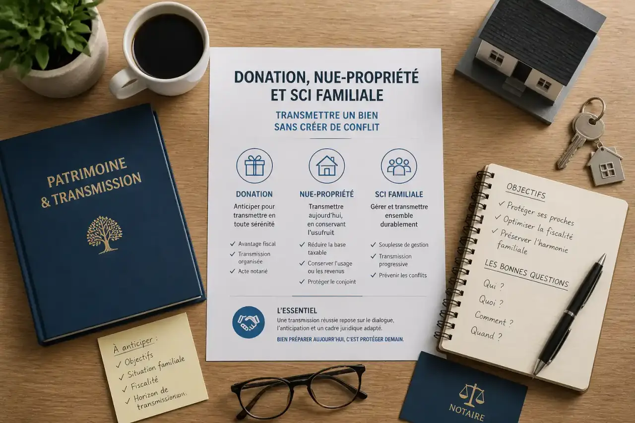 Donation, nue-propriété et SCI familiale : transmettre un bien sans créer de conflit